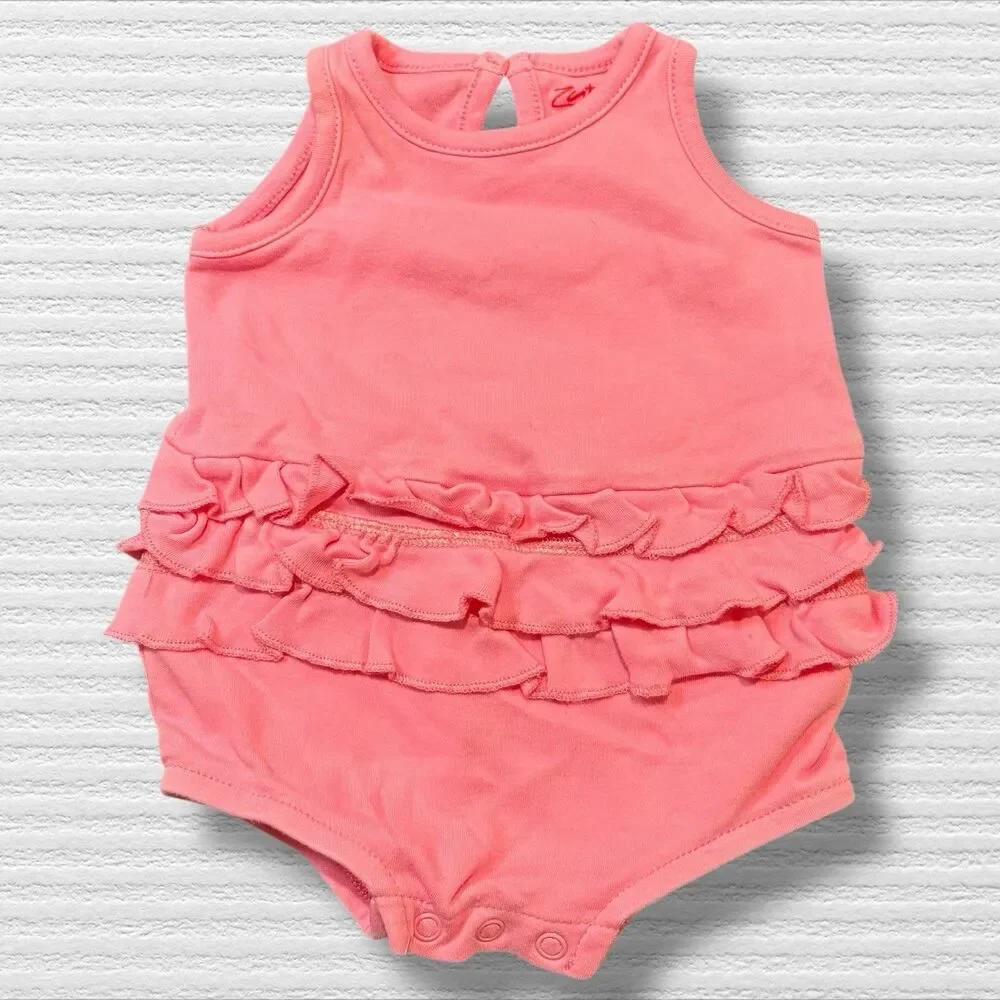 Sweet Pink Baby Girl Ruffle Romper – Zutano 3M Sleeveless Bubble Outfit